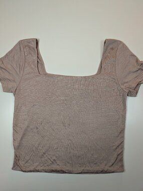 Starlet Women’s Small Taupe Square Neck Short Sleeve Stretch Top NWT